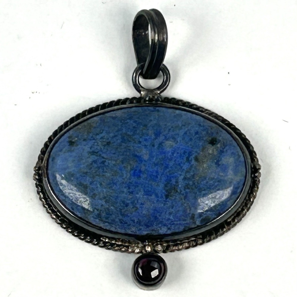 Sterling Silver 925 Lapis Lazuli Pink Red Cabochon Pendant 1 7/8"